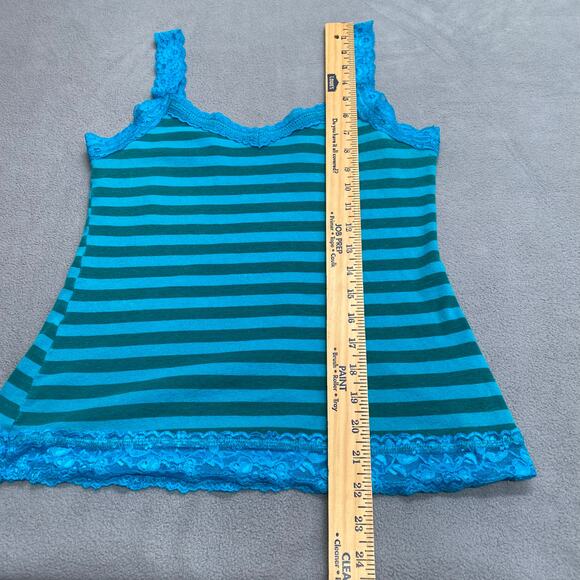 Vtg 90s 00s Y2K Striped Lace Trim Straps Camisole Tank Top Womens XL Blue Cotton - Picture 8 of 11
